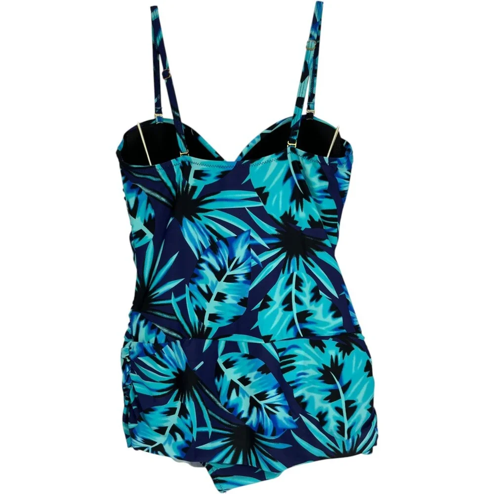 Shore Shapes One Piece Swimsuit Women's Size 12 Blue Black Tropical Resort